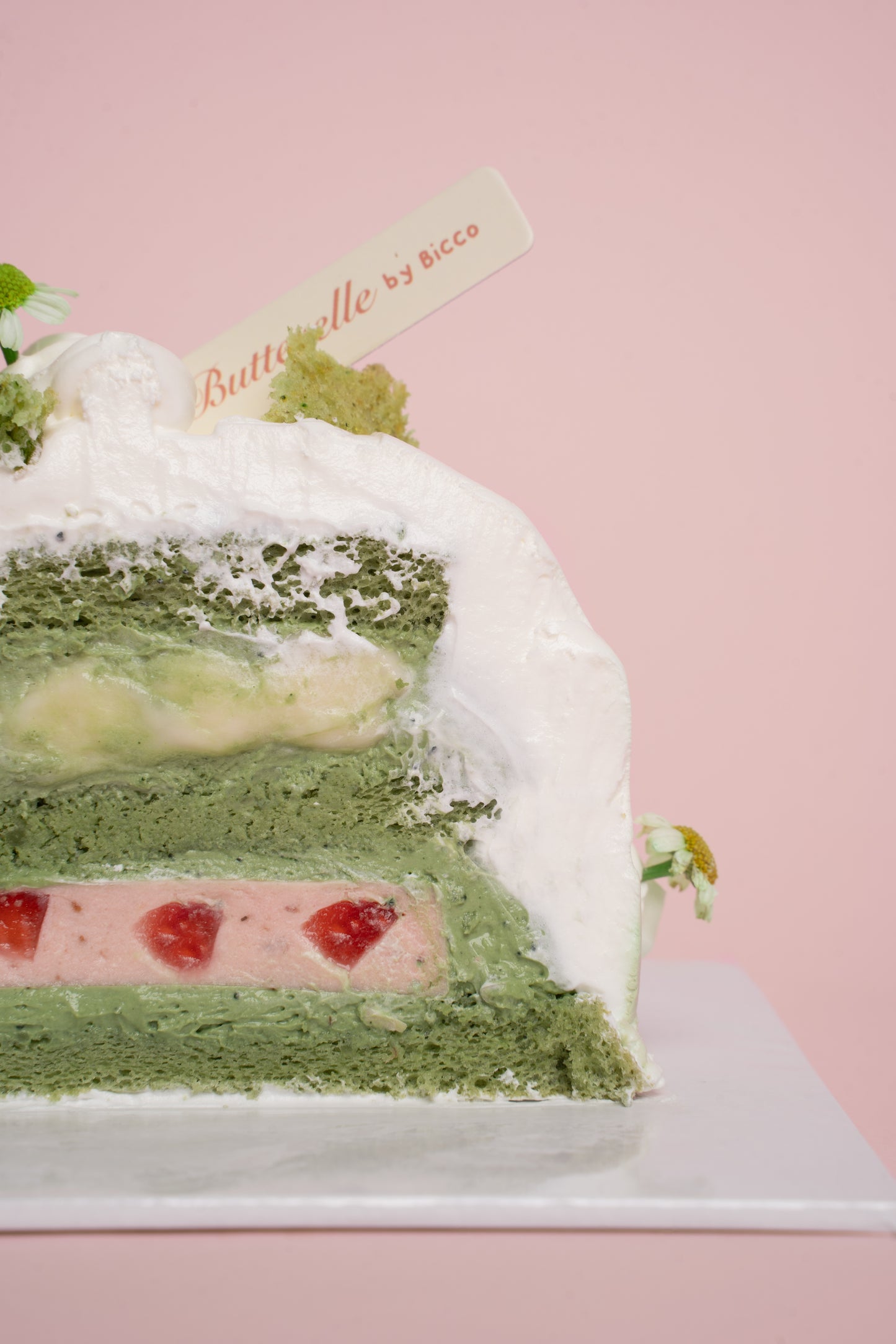 Matcha Mochi Strawberry Cake